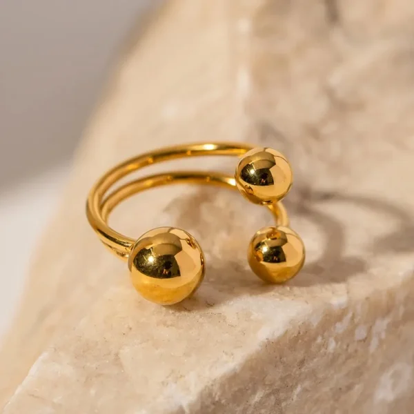 Ring med tre kulor, 18K guld PVD-pläterad - Image 2