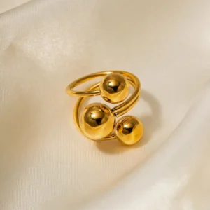 Ring med tre kulor, 18K guld PVD-pläterad