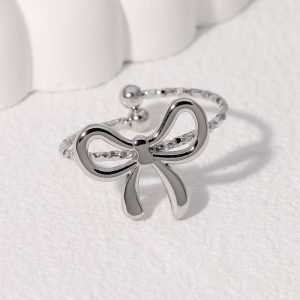IG-Style Minimalist Bow Knot Open Ring – 18K Gold Plated Stainless Steel