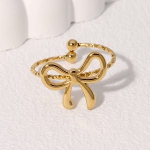 IG-Style Minimalist Bow Knot Open Ring – 18K Gold Plated Stainless Steel