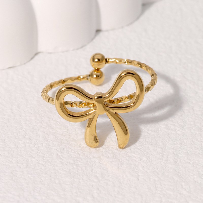 IG-Style Minimalist Bow Knot Open Ring – 18K Gold Plated Stainless Steel